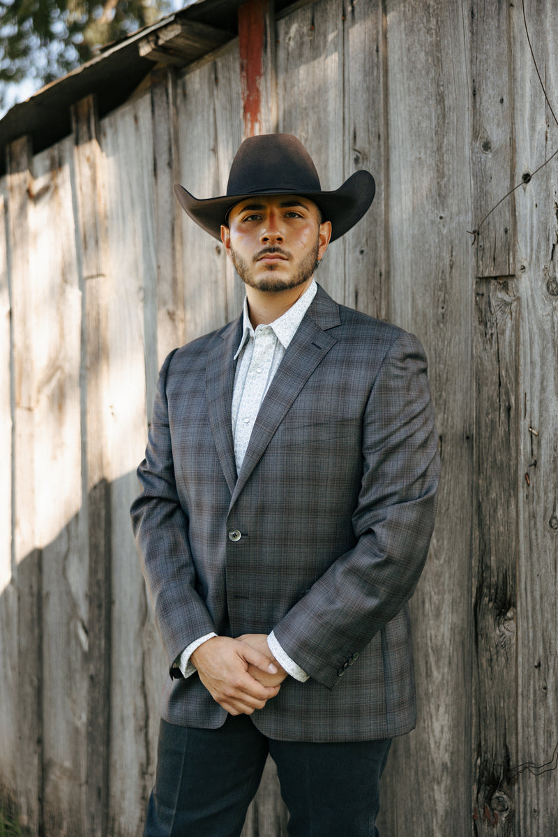 Byron Plaid Wool Grey and Rust Sport Coat