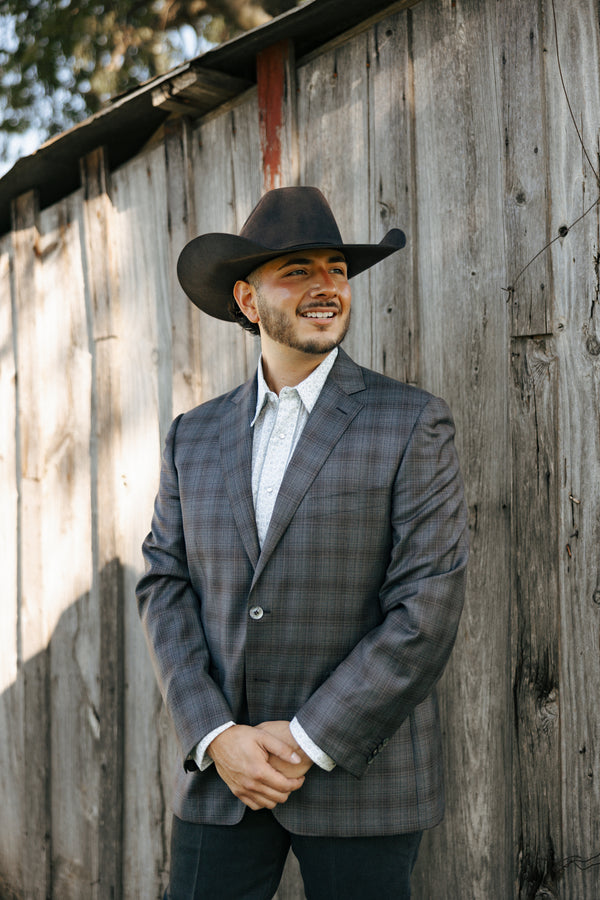 Byron Plaid Wool Grey and Rust Sport Coat