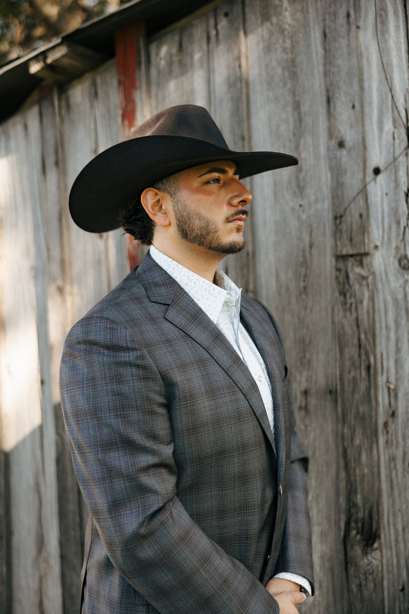 Byron Plaid Wool Grey and Rust Sport Coat