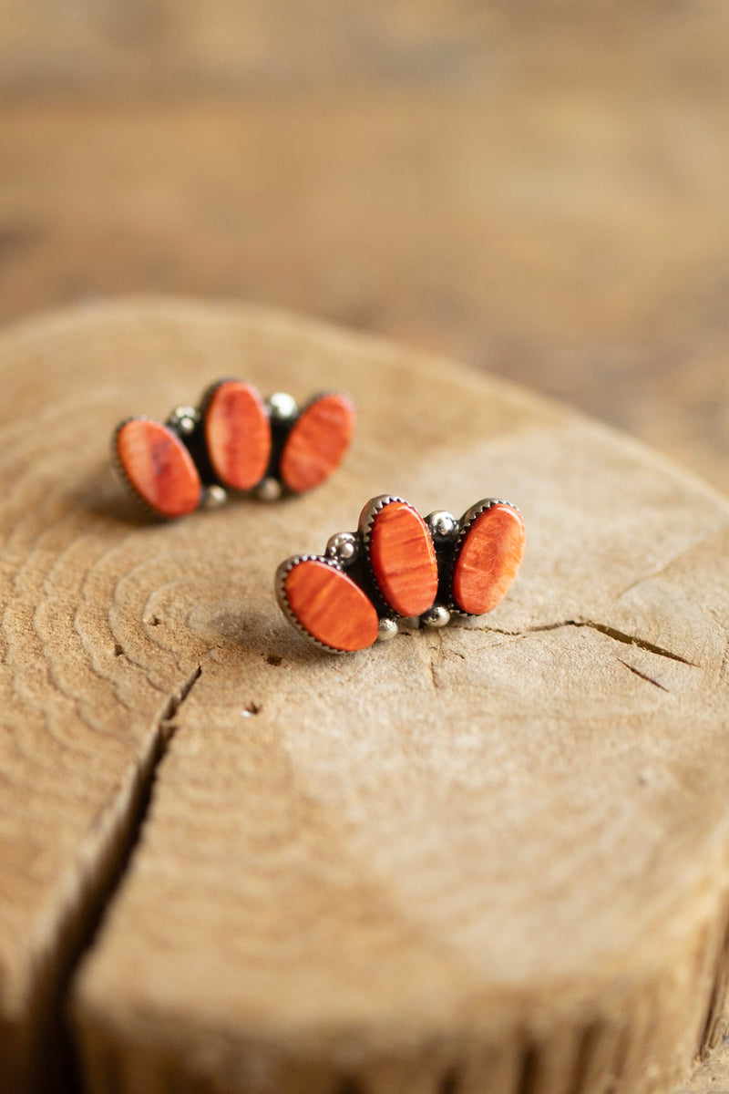 3 Ovals Red Spiny Oyster Post Earring