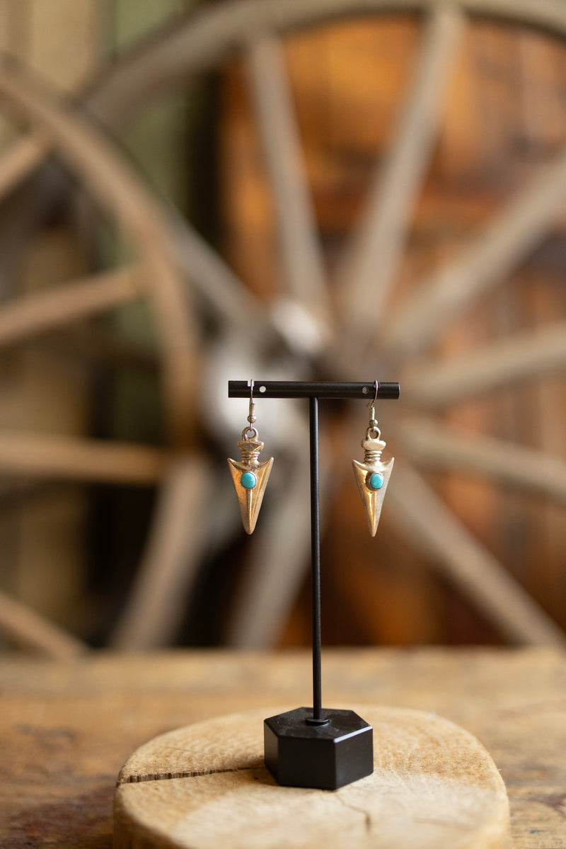 Vintage Sterling Silver Arrowhead With Turquoise Earring