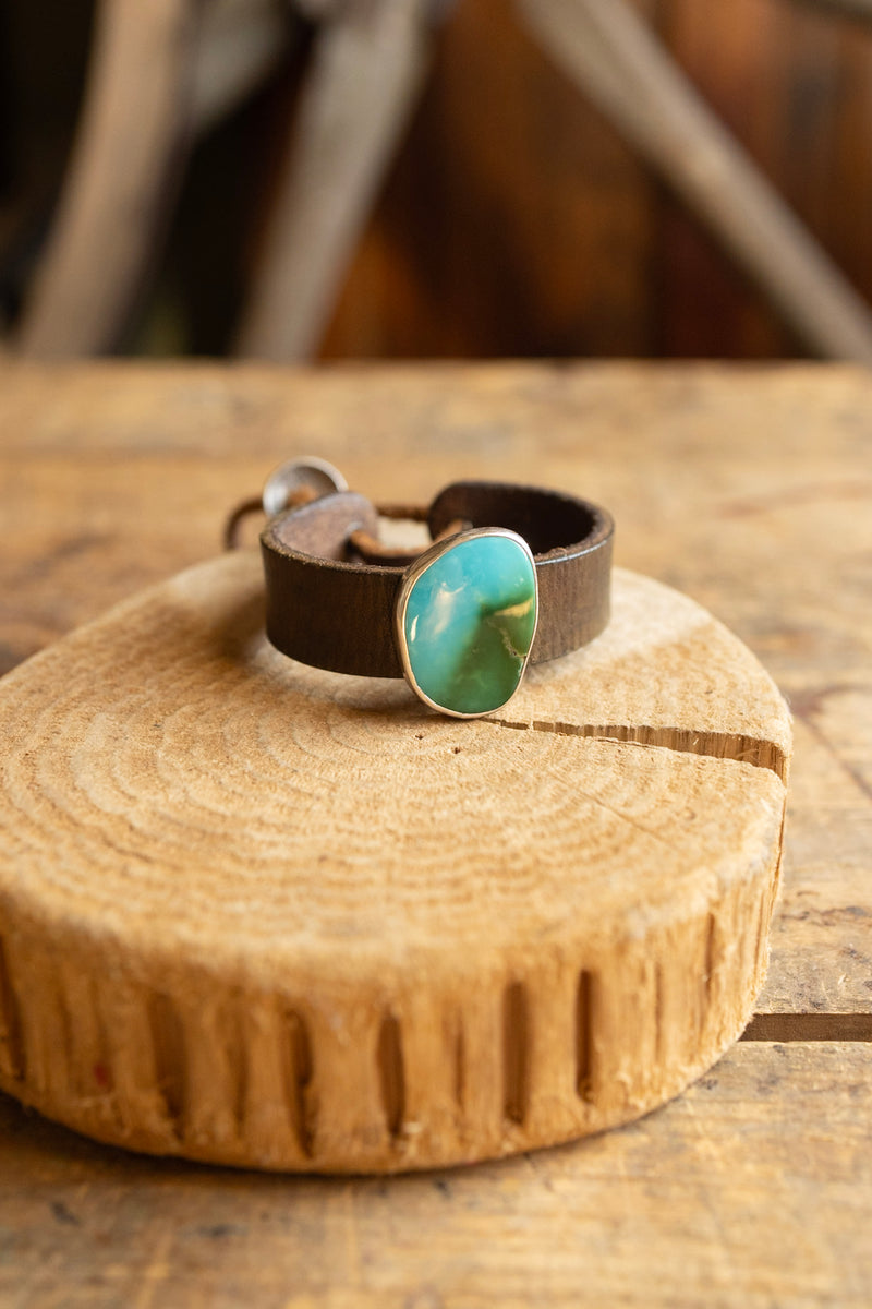 Hallett Peak Tan Leather With Kingman Turquoise Cuff 