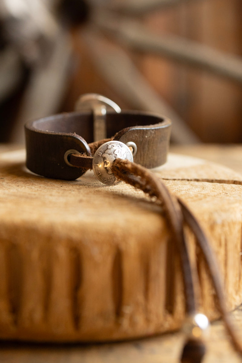 Hallett Peak Tan Leather With Kingman Turquoise Cuff 