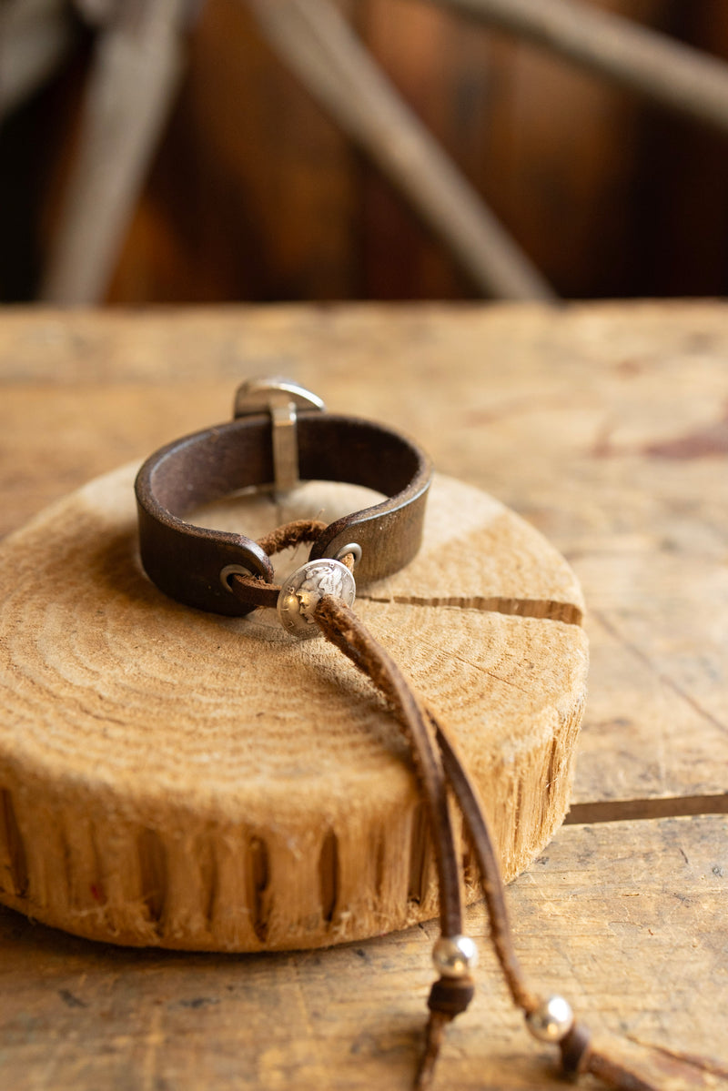 Hallett Peak Tan Leather With Kingman Turquoise Cuff 