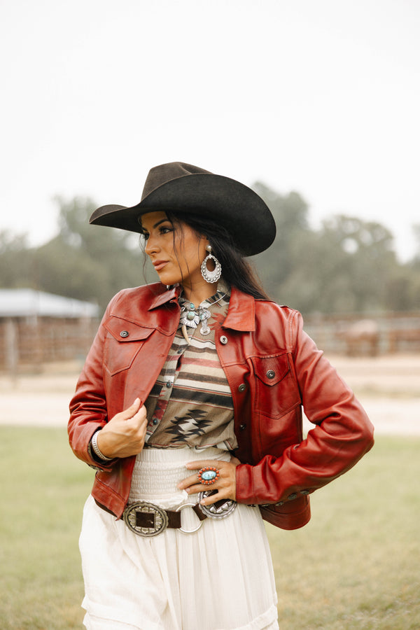Scully Red Leather Snap Jacket 