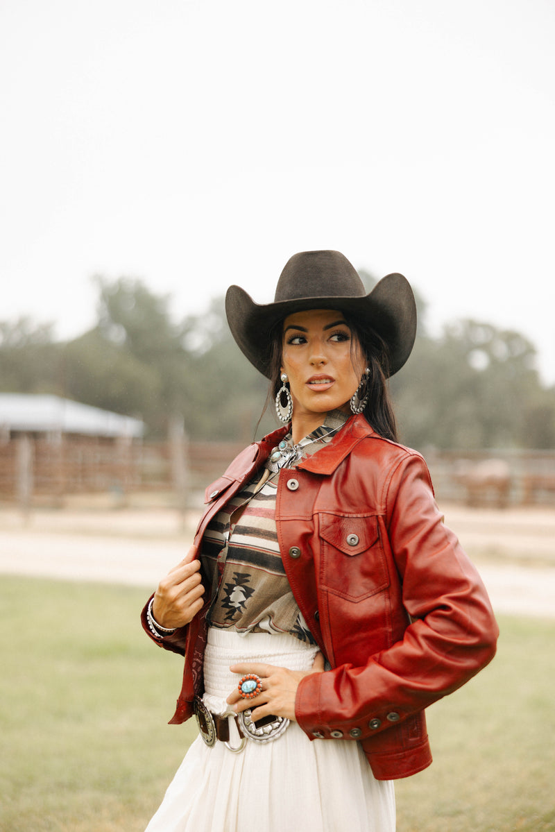 Scully Red Leather Snap Jacket 