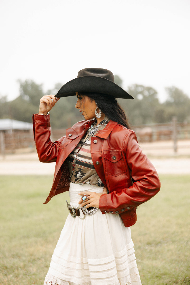 Scully Red Leather Snap Jacket 