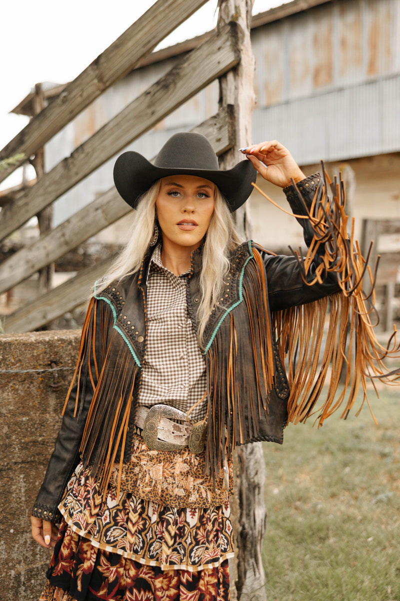 Scully Fringe Nailheads With Turquoise Trim Jacket