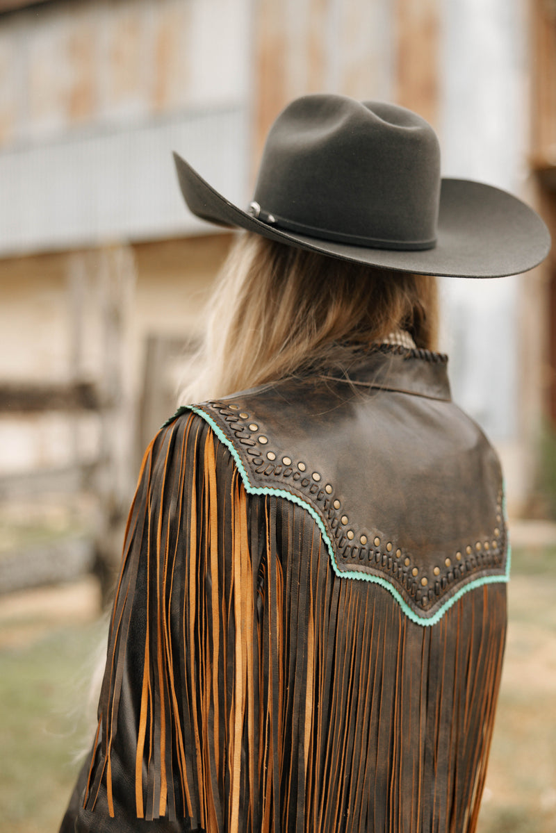 Scully Fringe Nailheads With Turquoise Trim Jacket