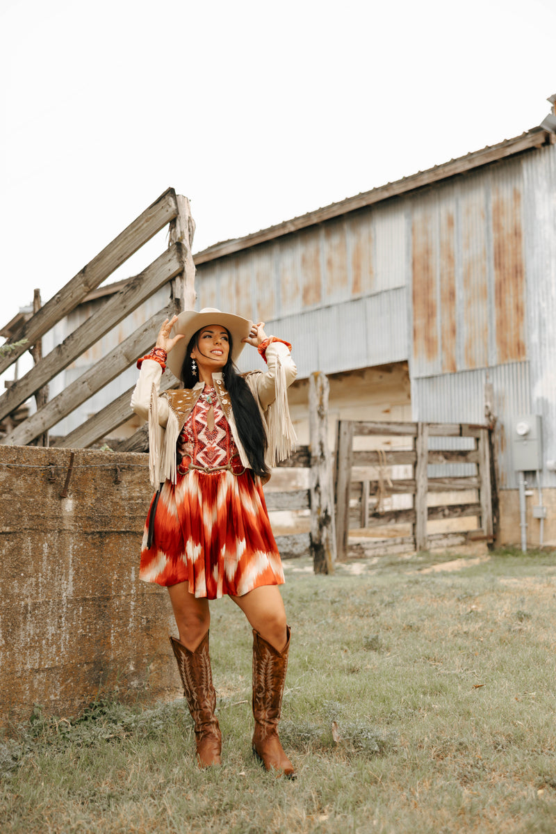 Maverick Exclusive Palamino Axis Deer With Fringe Jacket
