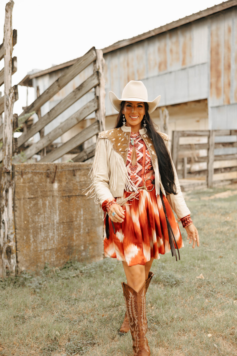 Maverick Exclusive Palamino Axis Deer With Fringe Jacket