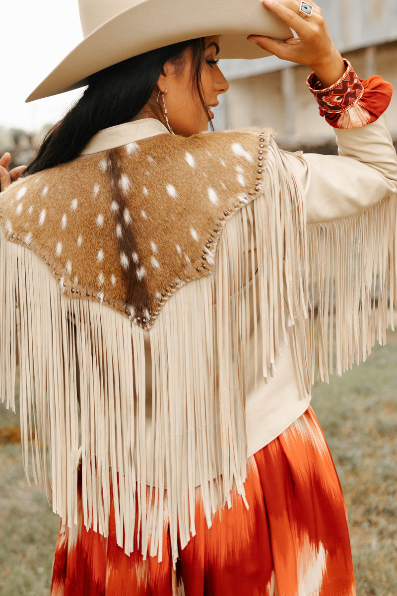 Maverick Exclusive Palamino Axis Deer With Fringe Jacket