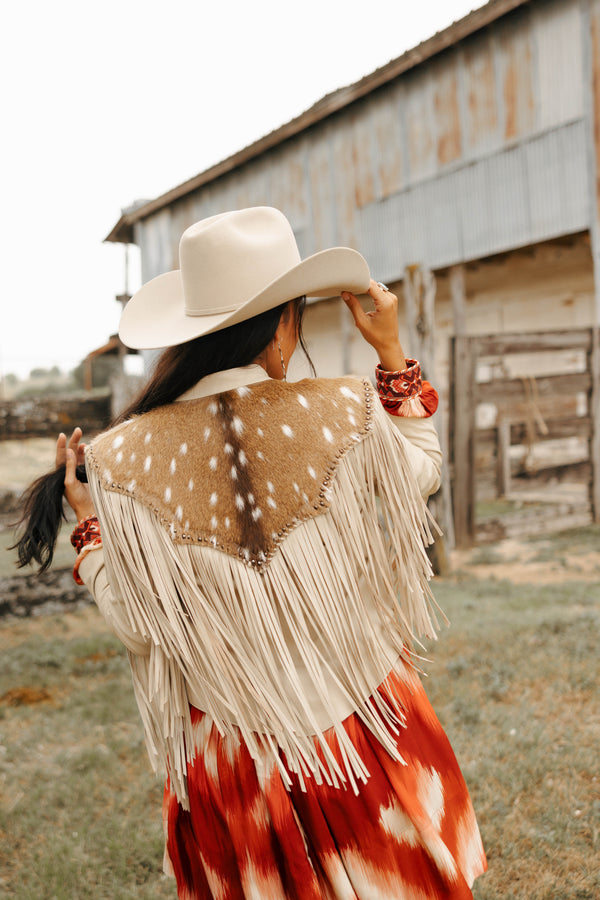 Maverick Exclusive Palamino Axis Deer With Fringe Jacket