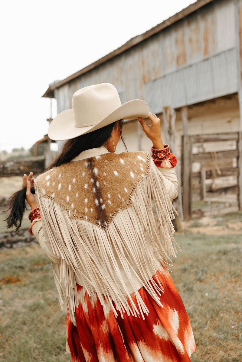 Maverick Exclusive Palamino Axis Deer With Fringe Jacket