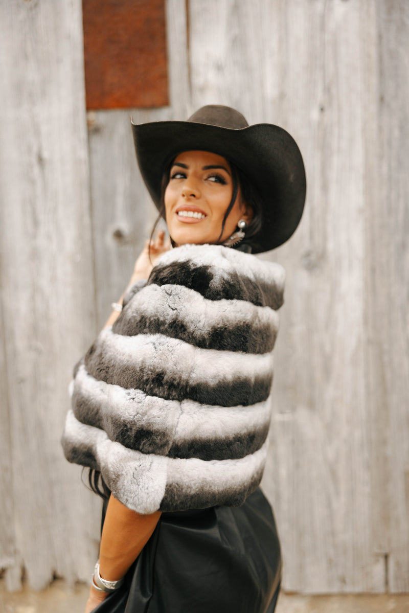 Diana Rosh Short Bolero Rex Rabbit Jacket 