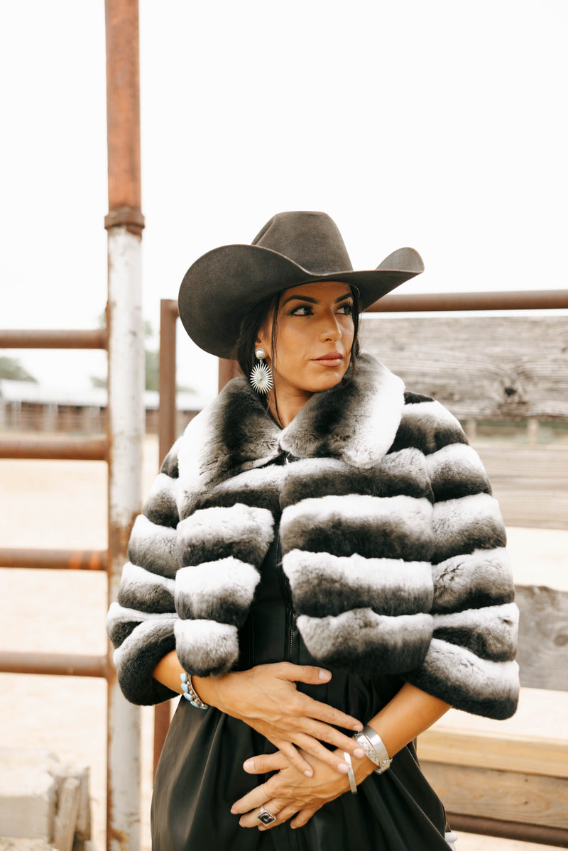 Diana Rosh Short Bolero Rex Rabbit Jacket 
