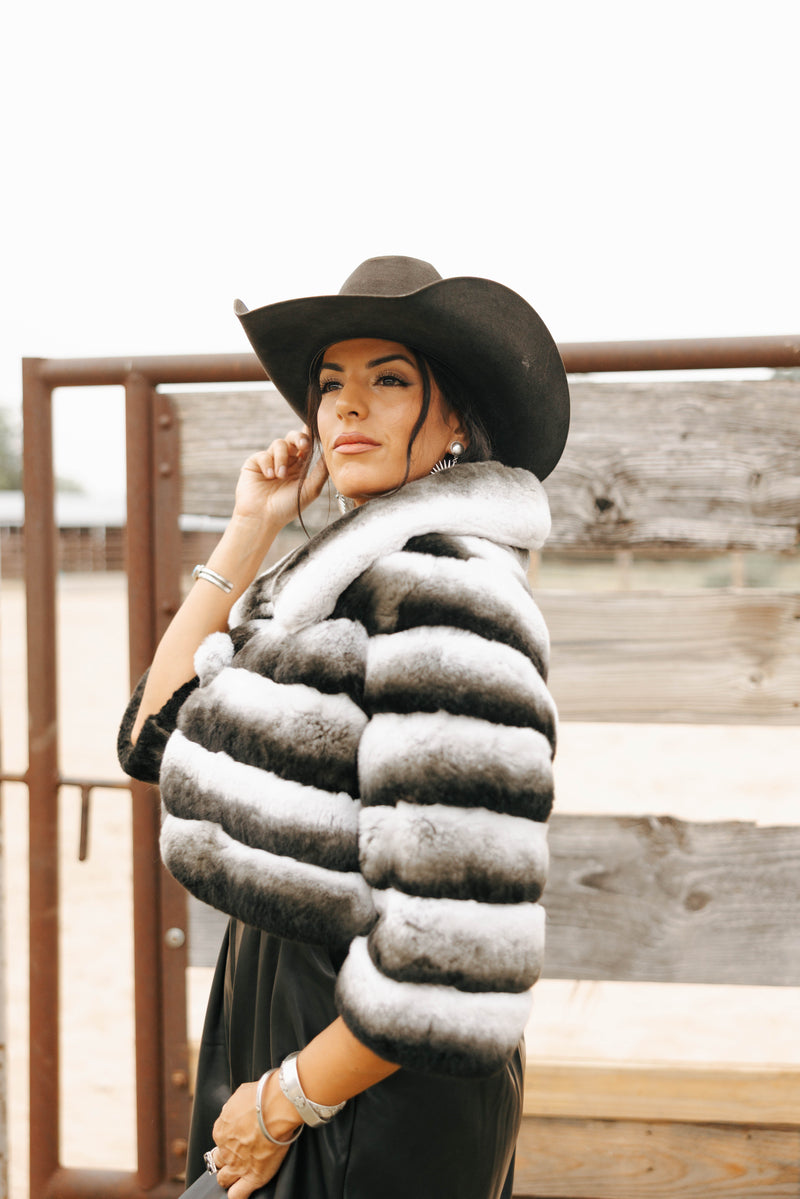 Diana Rosh Short Bolero Rex Rabbit Jacket 