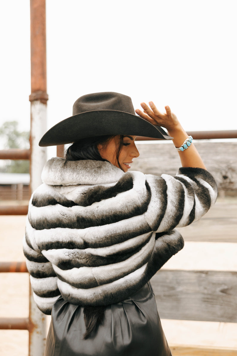 Diana Rosh Short Bolero Rex Rabbit Jacket 