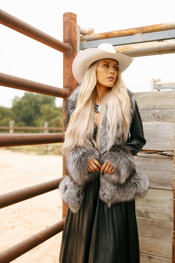 Chaarm Leather Fox Trim Jacket 