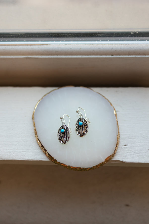 MARGARET SULLIVAN TINY FEATHER TURQUOISE DOT EARRING
