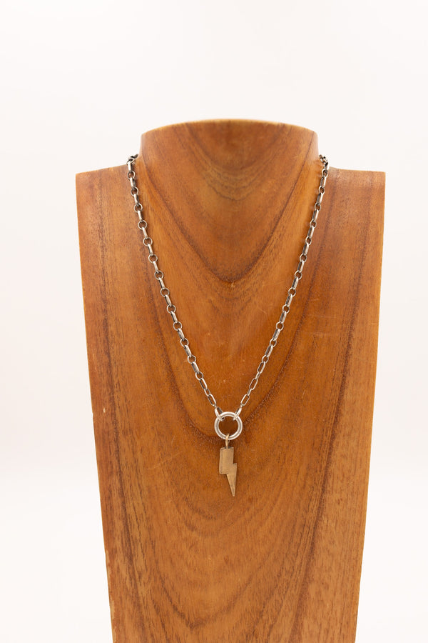 bronze lightning bolt charm with display necklace