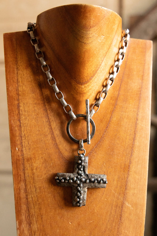 V2 Designs Stone Cross Solder Stud Necklace