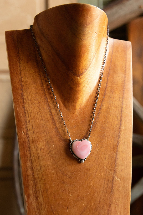 Pink Conch Heart Rope Sterling Silver Dot Necklace