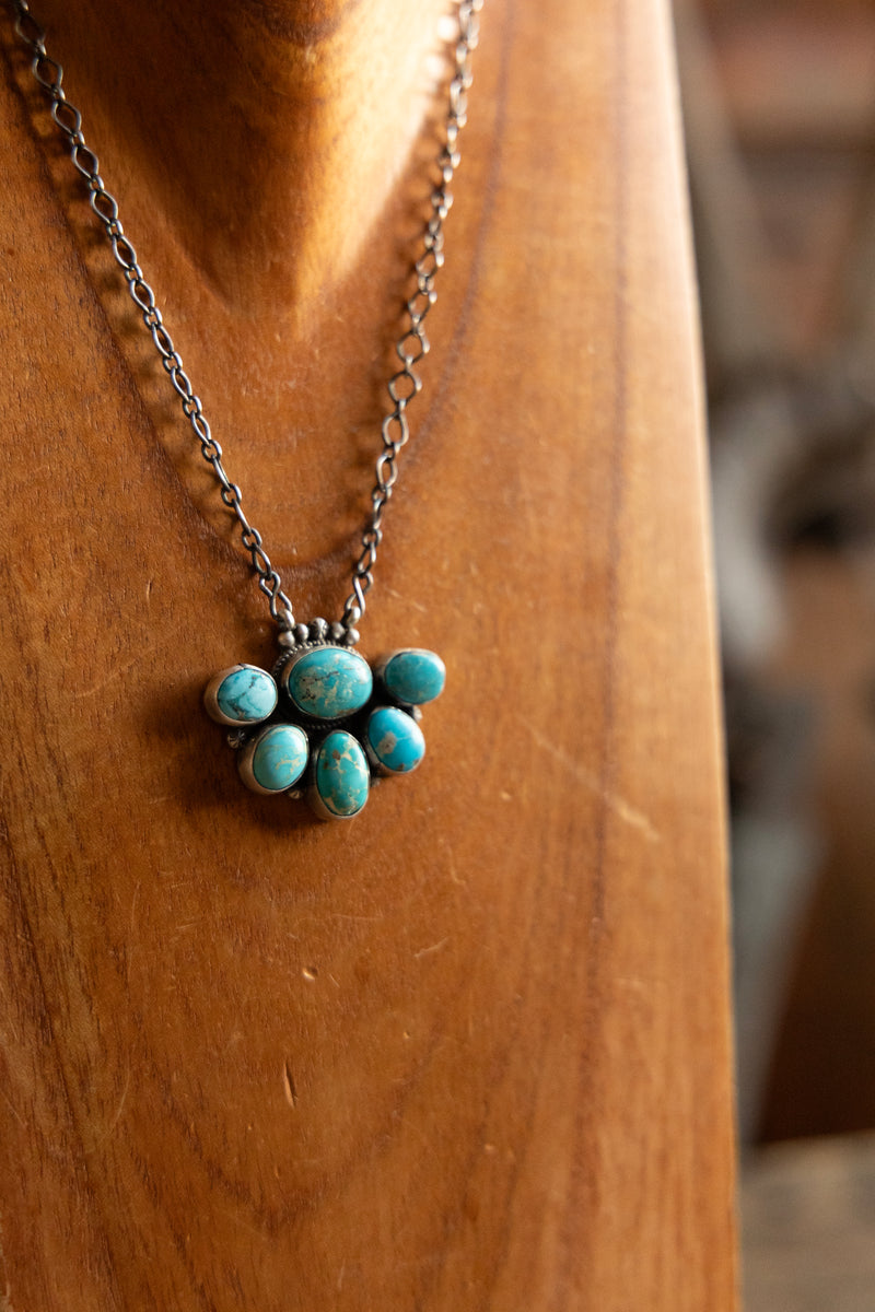 6 Turquoise Stone Cluster Necklace