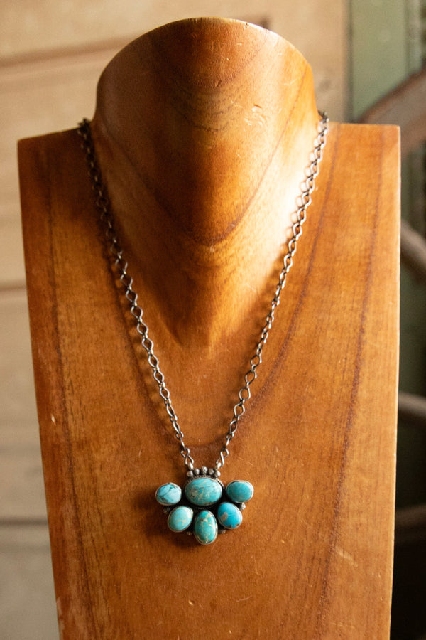 6 Turquoise Stone Cluster Necklace