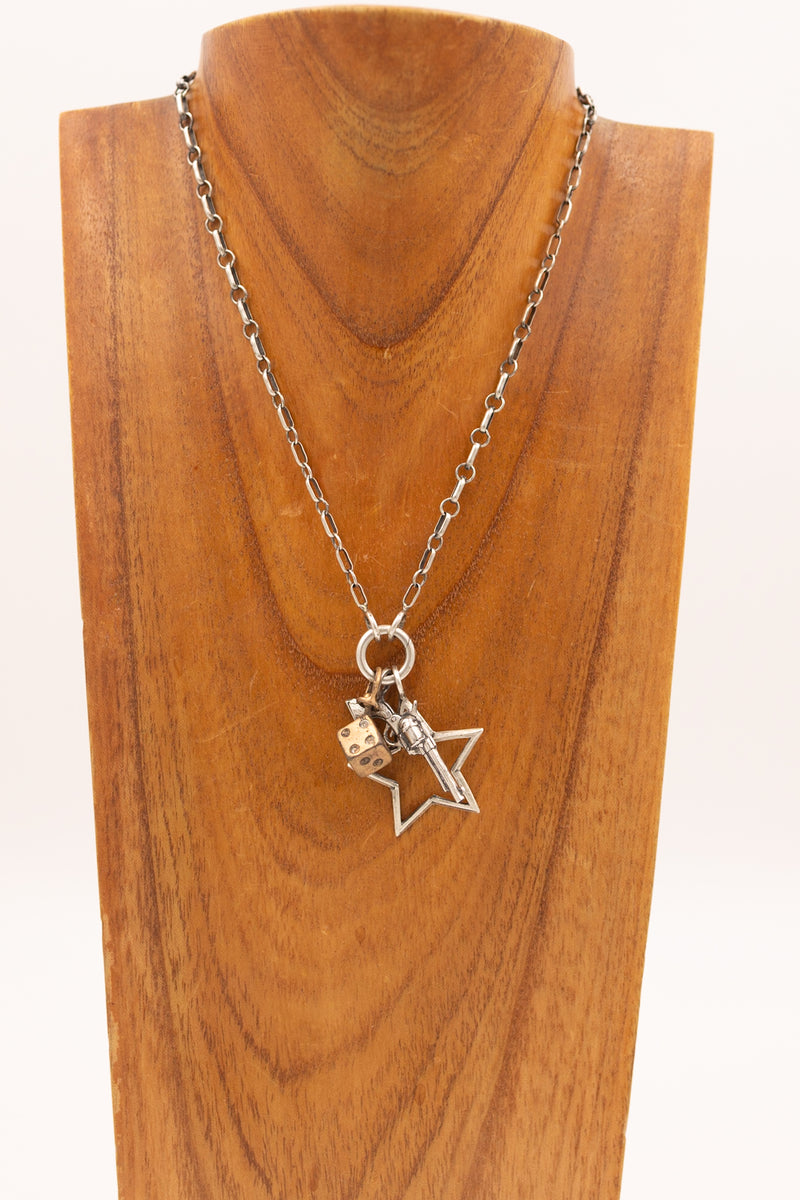 Sterling silver star charm with display charms and necklace 