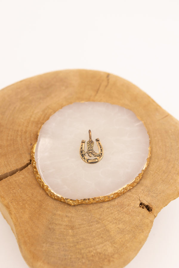 Bronze horseshoe and boot pendant