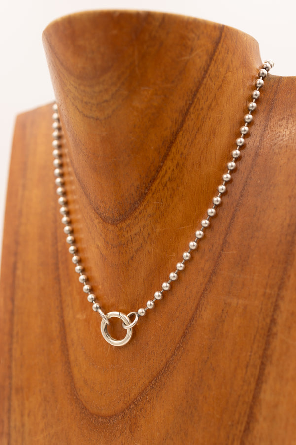 Sterling silver ball necklace with center charm clasp 
