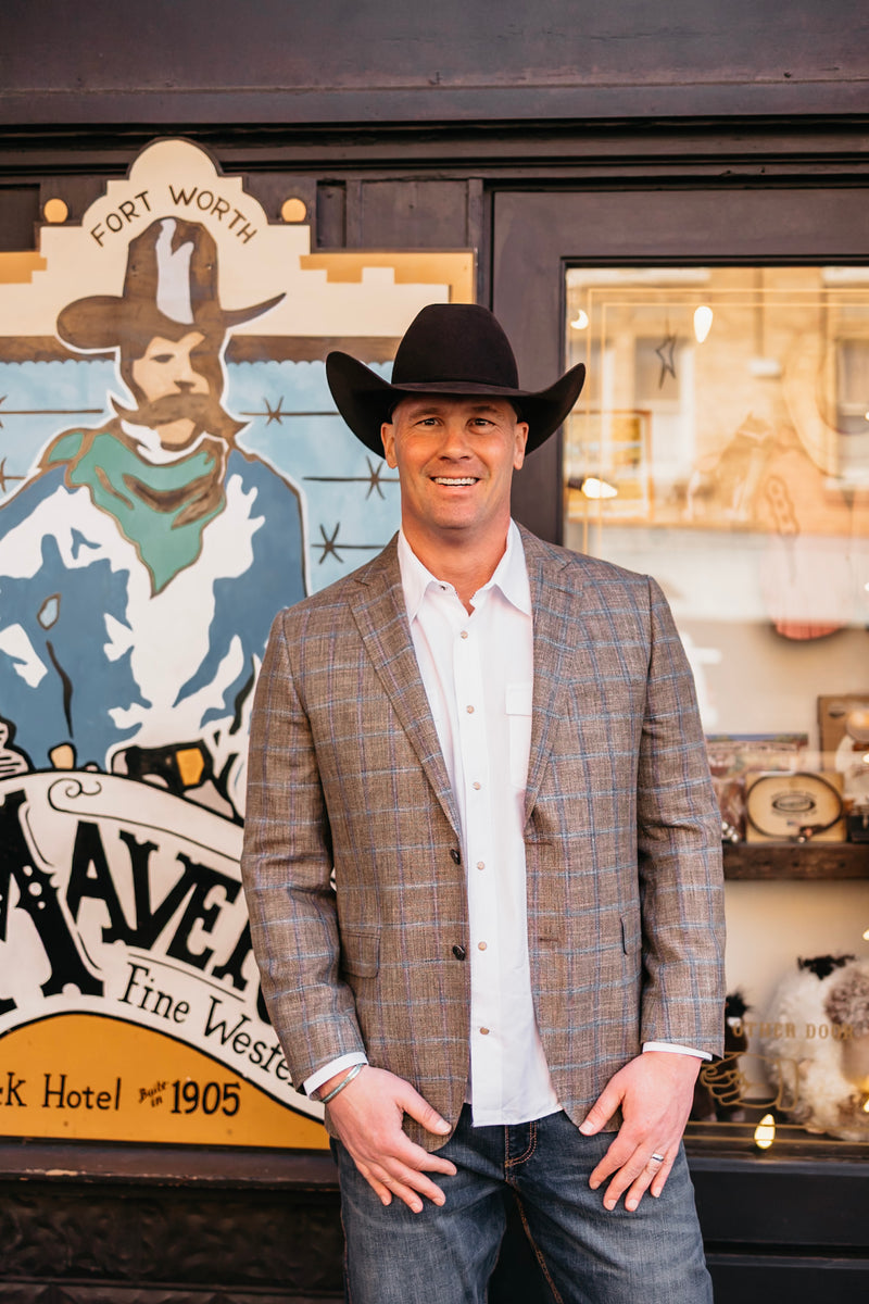 Byron Windowpane Taupe and Blue Sport Coat