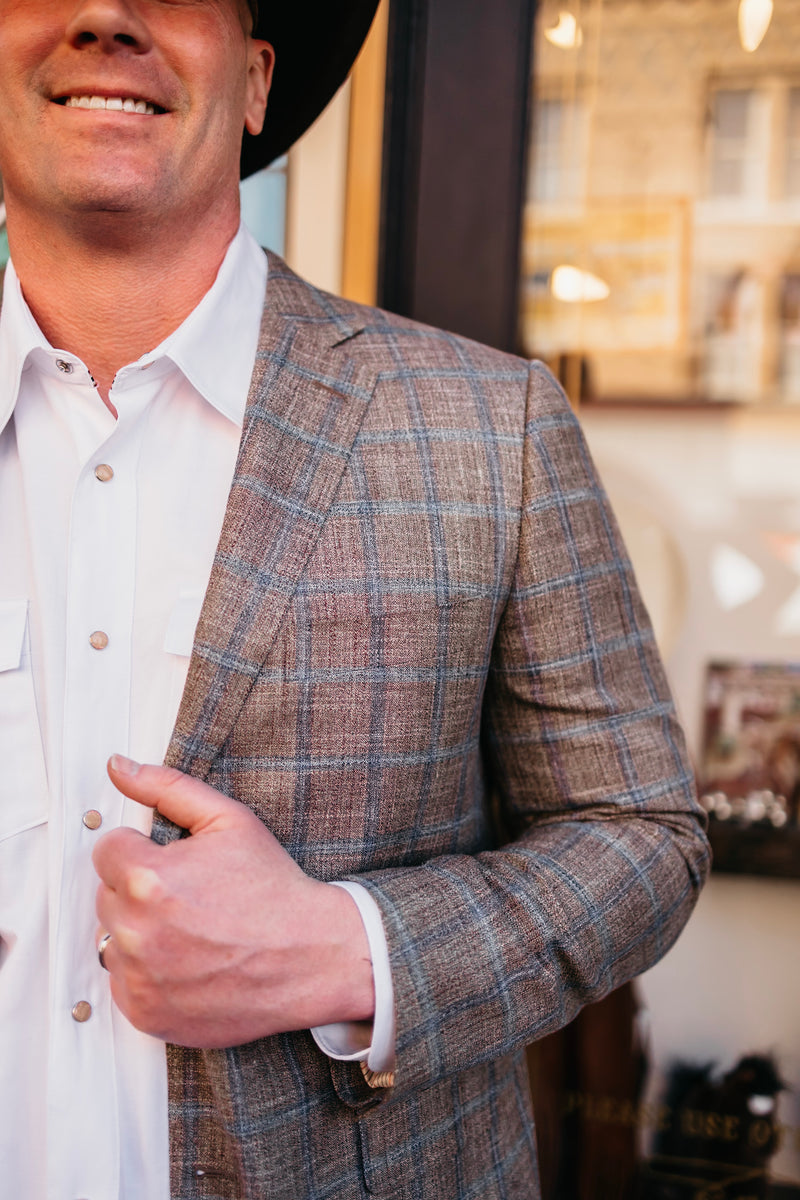 Byron Windowpane Taupe and Blue Sport Coat
