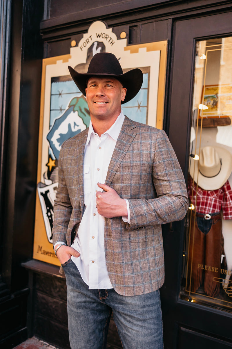 Byron Windowpane Taupe and Blue Sport Coat