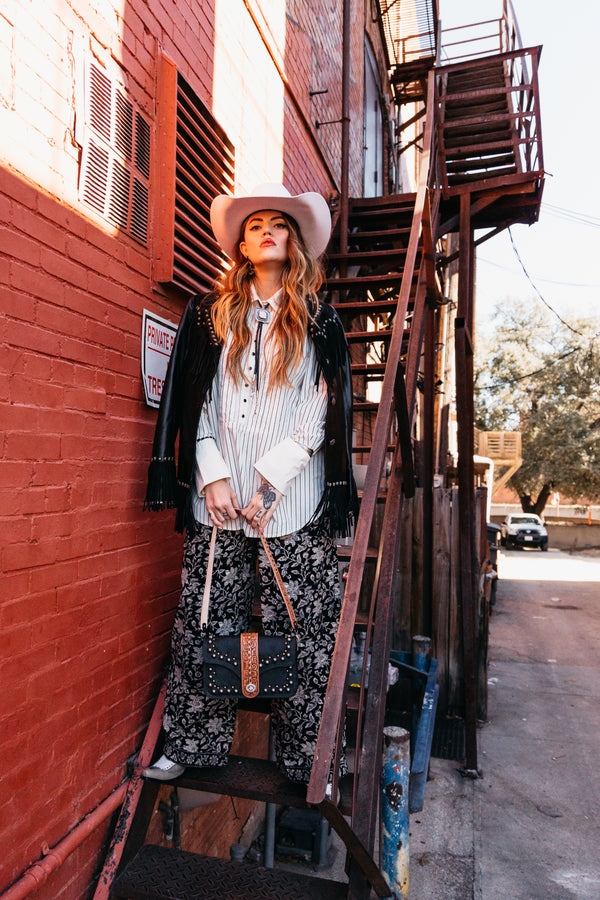 American Darling Leather With Fringe & Studs Jacket