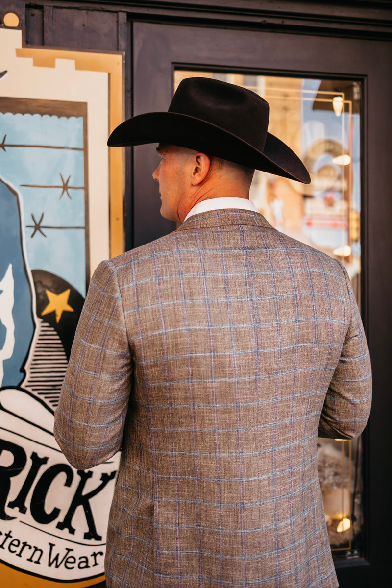 Byron Windowpane Taupe and Blue Sport Coat