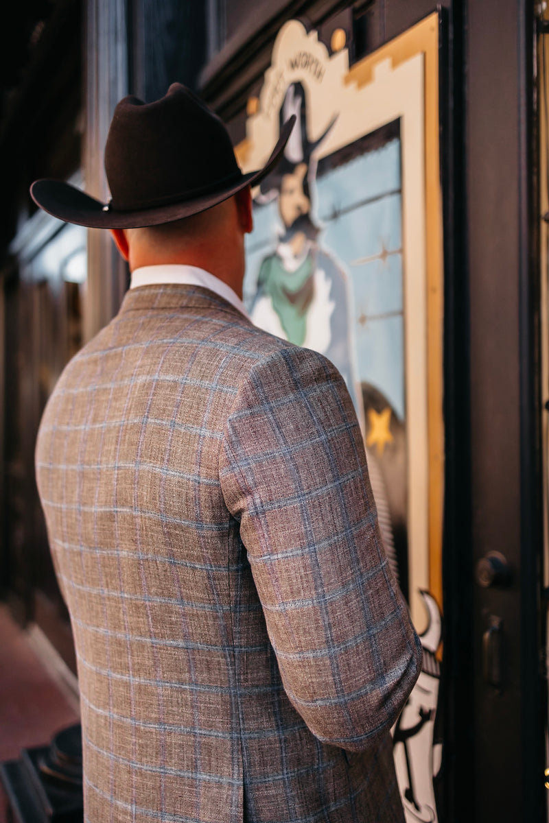 Byron Windowpane Taupe and Blue Sport Coat