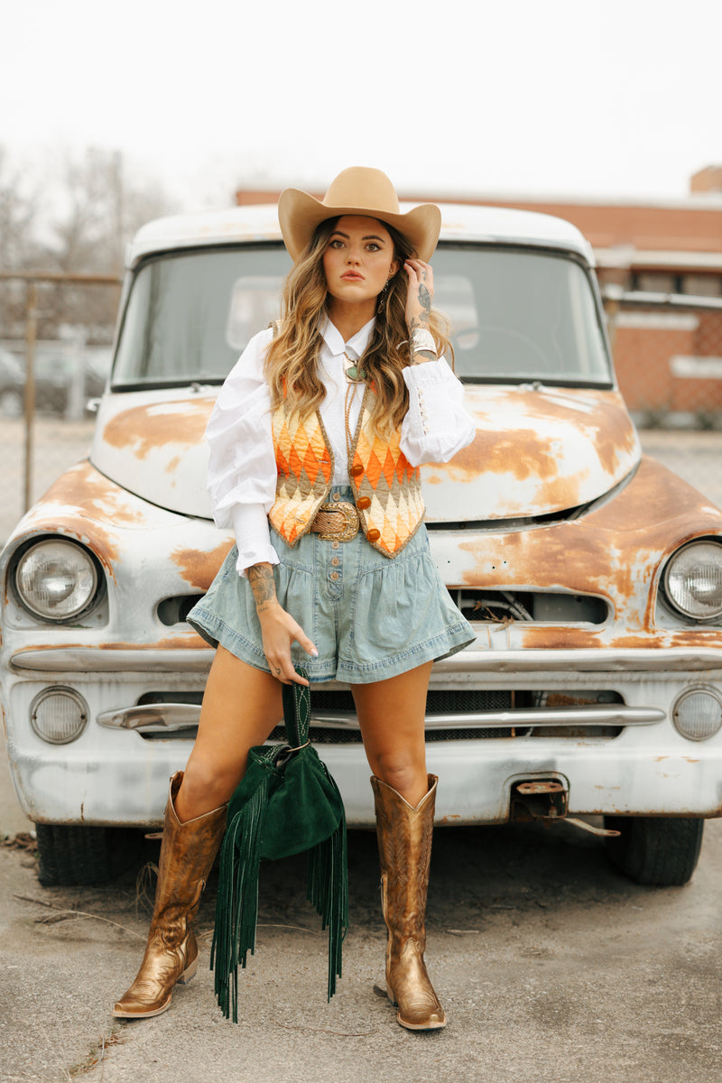 Lady Lancaster Lone Star Orange and Brown Vest