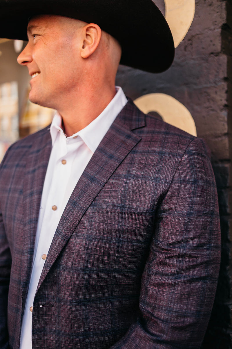 Byron Drover Plaid Plum and Blue Sport Coat