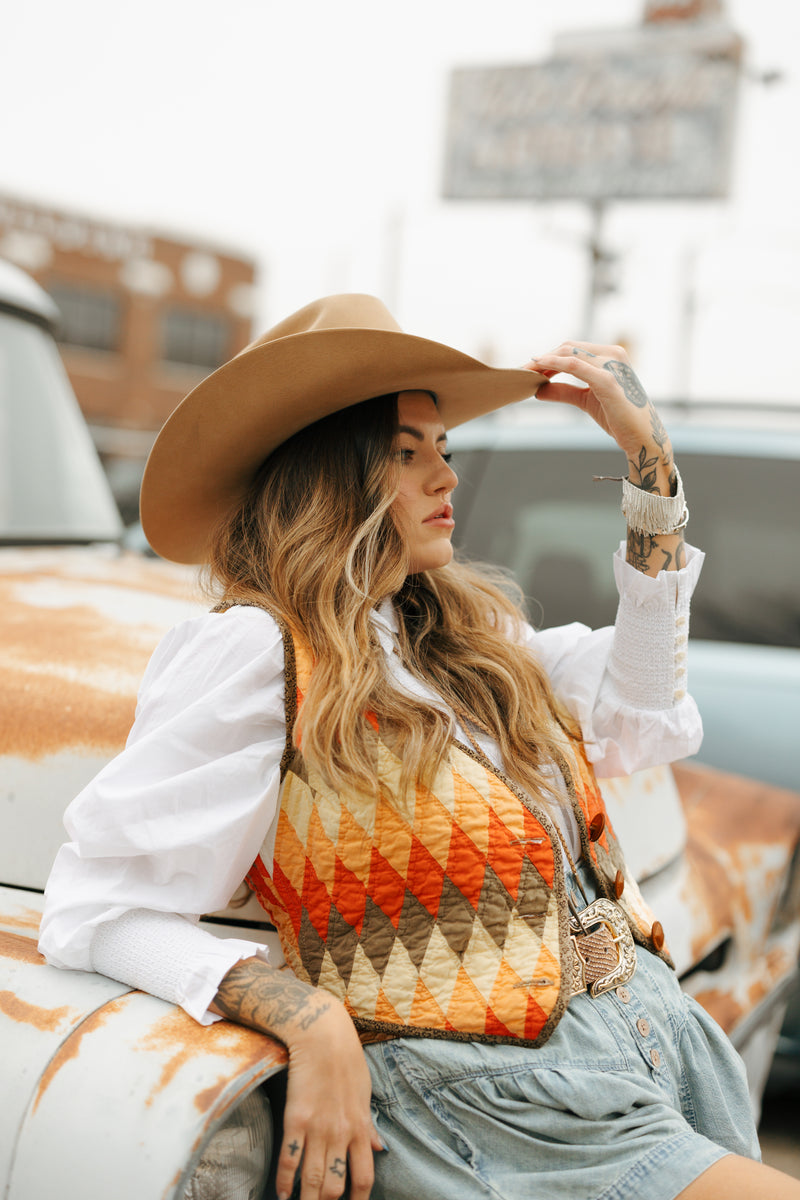 Lady Lancaster Lone Star Orange and Brown Vest