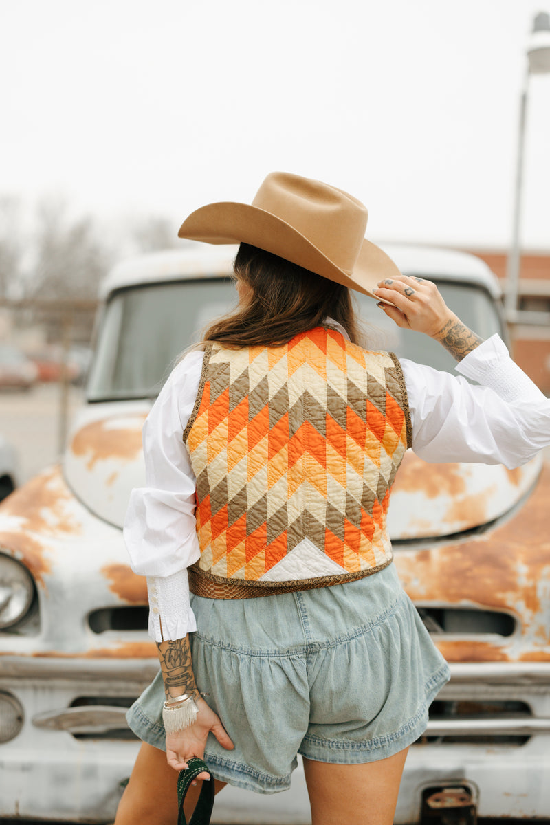 Lady Lancaster Lone Star Orange and Brown Vest