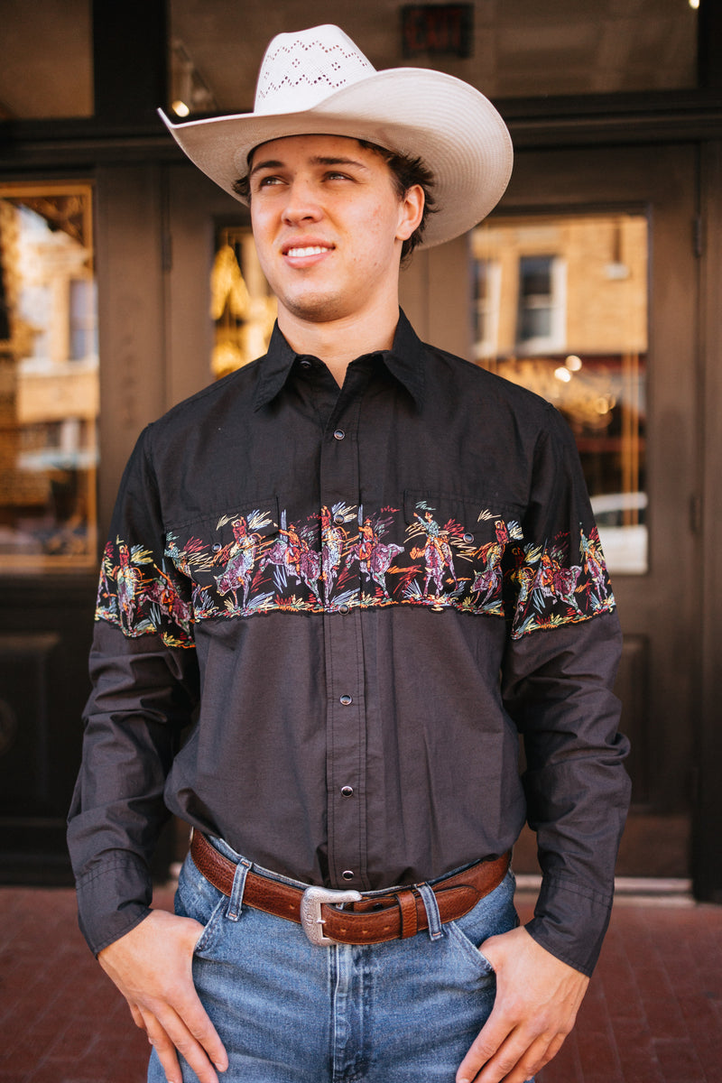 Roper Bullrider Border Long Sleeve Snap Shirt