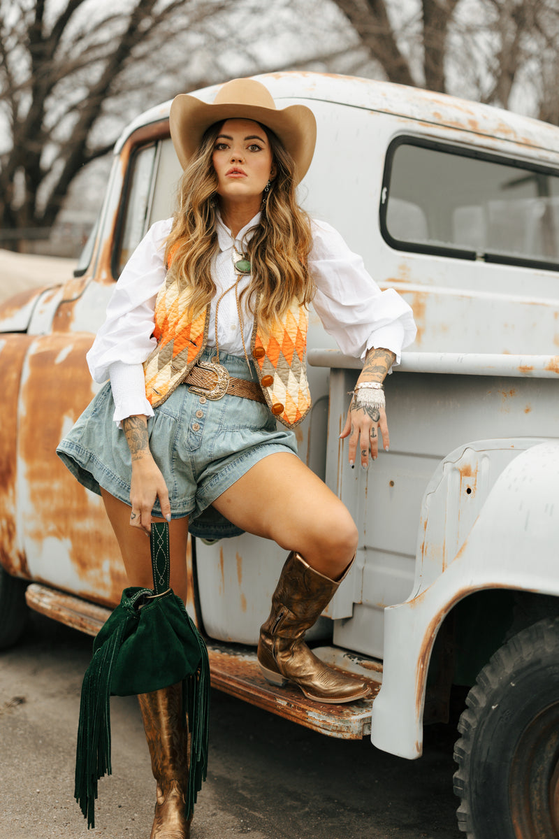 Lady Lancaster Lone Star Orange and Brown Vest