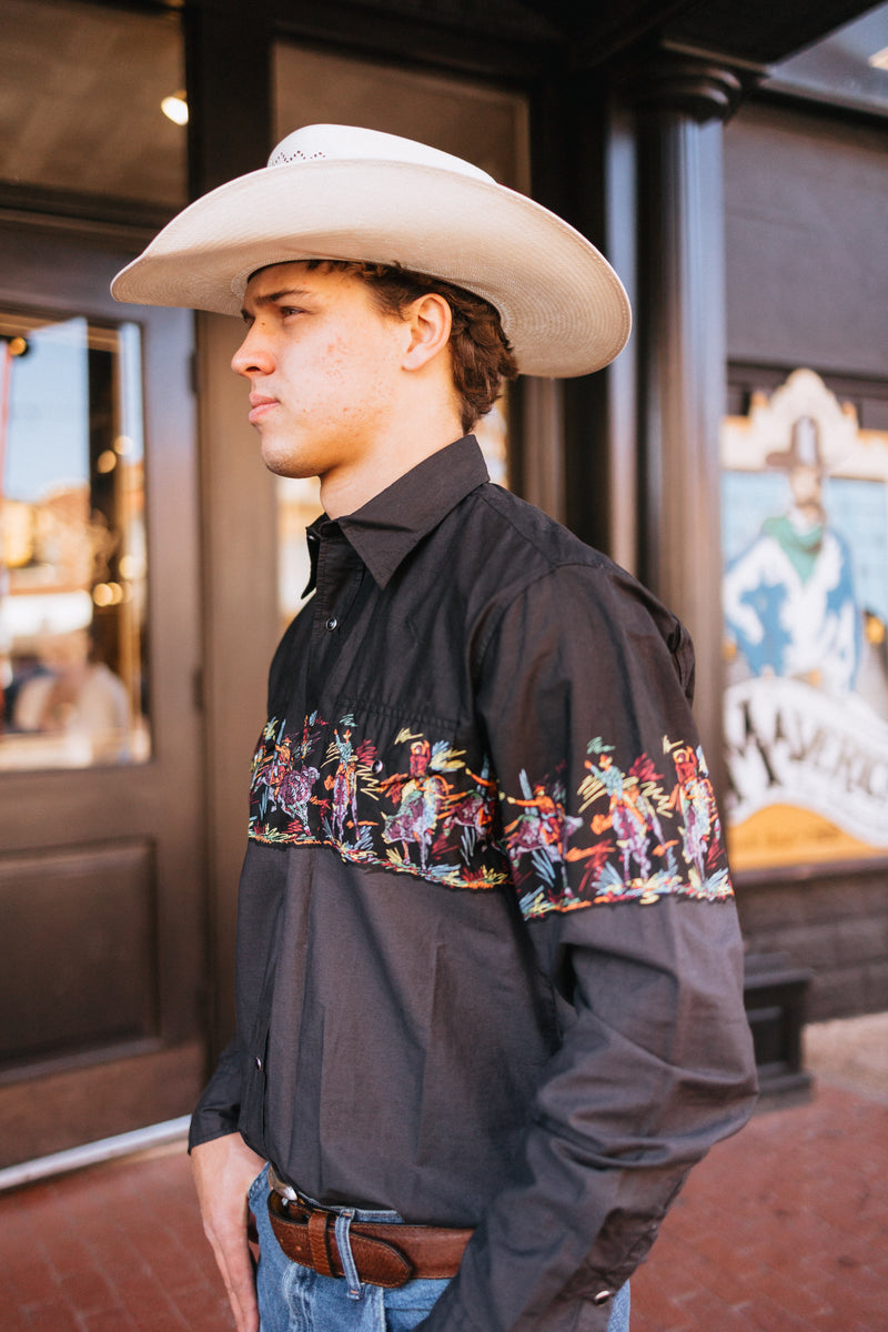 Roper Bullrider Border Long Sleeve Snap Shirt