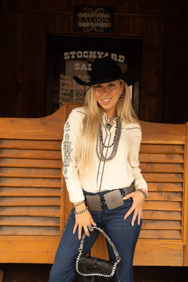 STETSON LONG SLEEVE TWILL WESTERN BLOUSE .