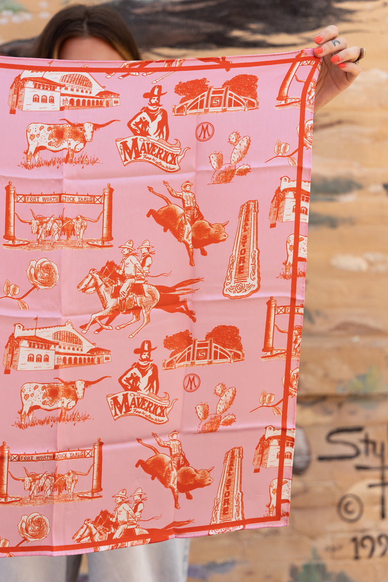 Maverick Exclusive Toile Pink and Orange 36x36 Scarf