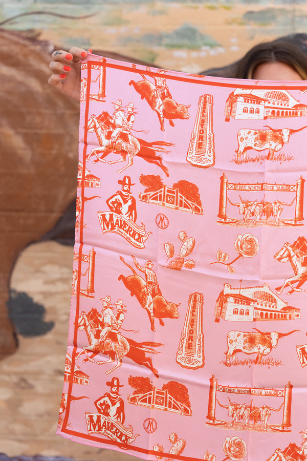 Maverick Exclusive Toile Pink and Orange 36x36 Scarf