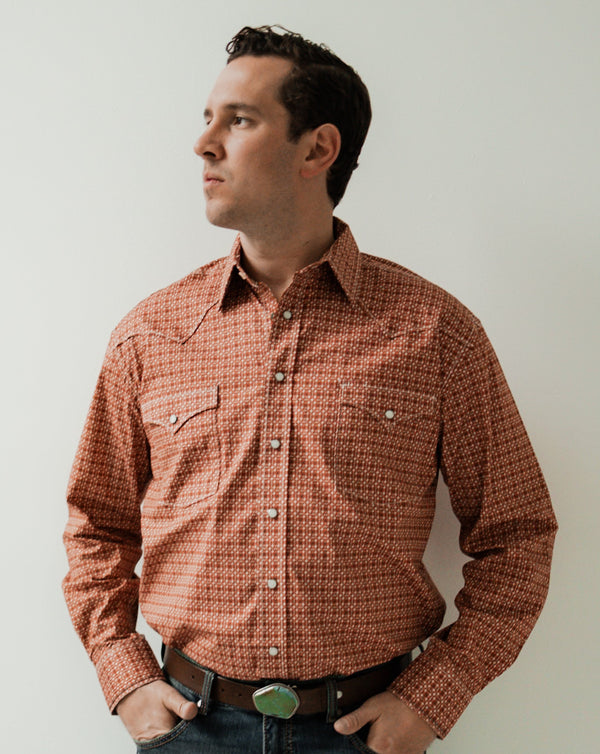 Panhandle Slim® Men's Rock & Roll Brunt Orange Long Sleeve Snap Front Western Shirt