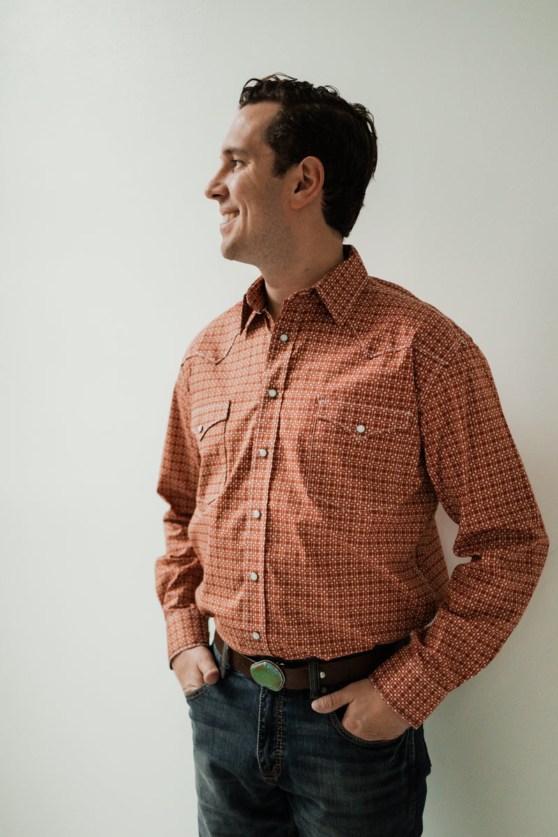 Panhandle Slim® Men's Rock & Roll Brunt Orange Long Sleeve Snap Front Western Shirt
